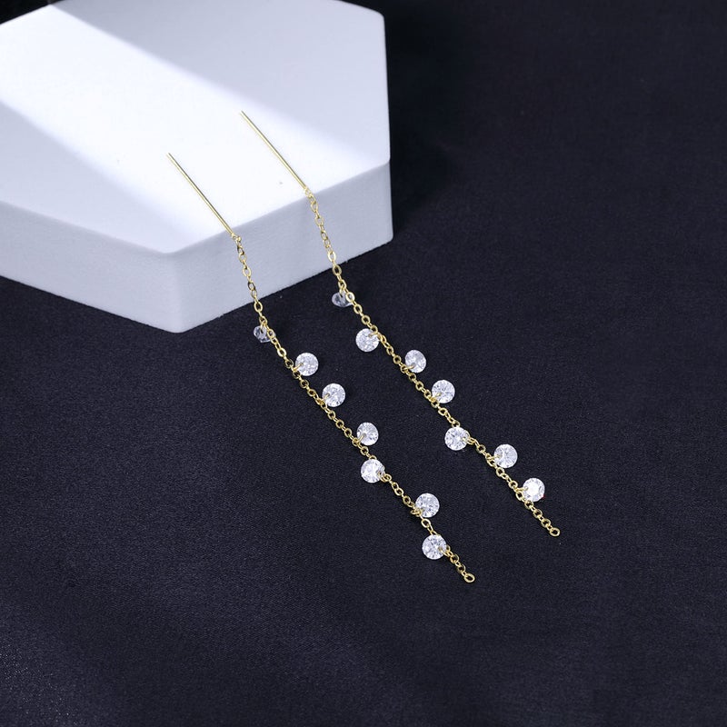 SLUYNZ 925 Sterling Silver Sparkling CZ Droplet Dangle Earrings for Women Teens Elegant Long Dangling Earrings Threader Tassel (C-Gold Plated) - Image 5